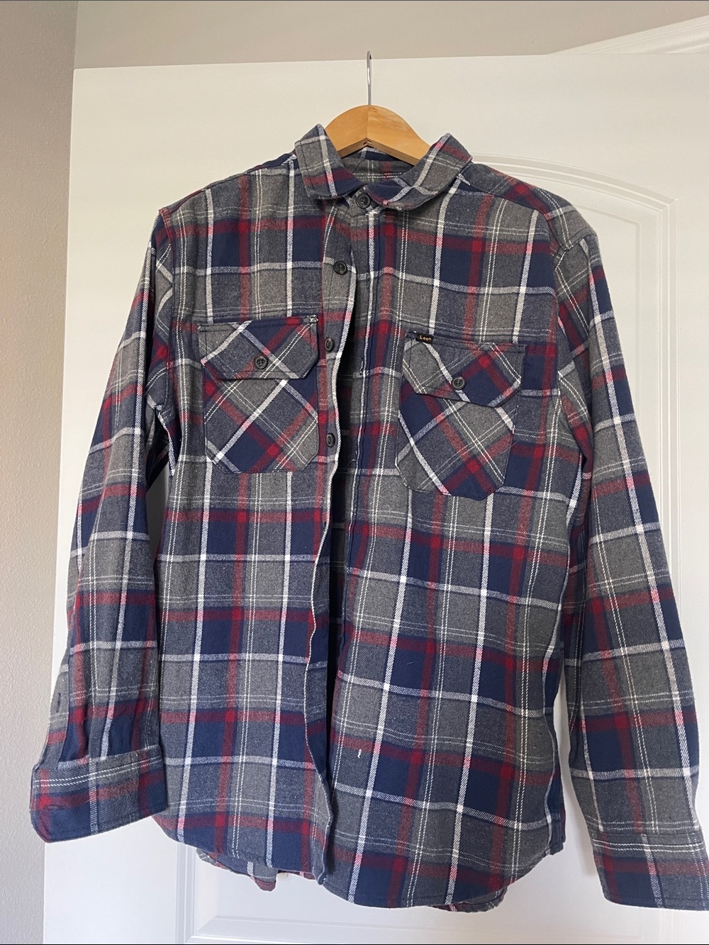 Lee Men's Plaid Long Sleeve Shirt - Navy, Gray & Red